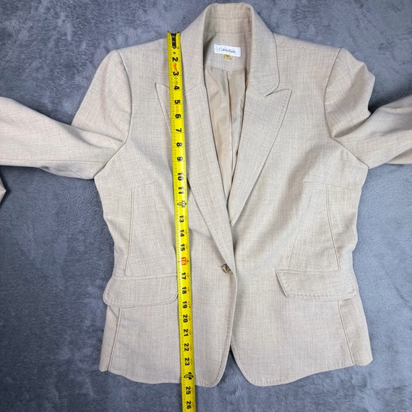 Calvin Klein Blazer Women's 12P Beige Single-Button Notch Stretch Suit Jacket - Picture 11 of 16